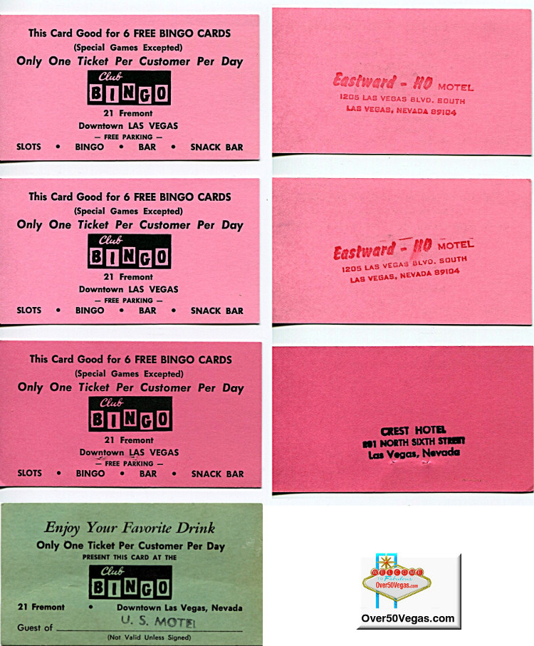 Local properties including the US Motel, Crest Hotel, and Eastward Ho, would furnish their guests with coupons for free stuff at Club Bingo. 